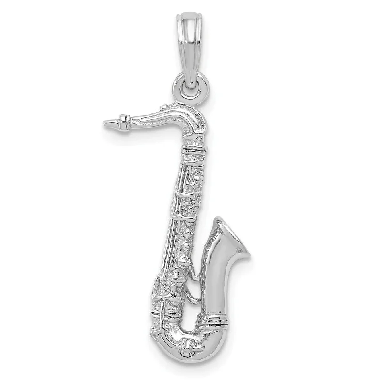 14k White Gold 3D Tenor Saxophone Pendant