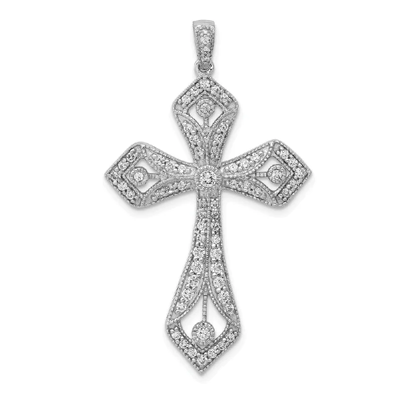 14k White Gold 5/8 Ctw Diamond Passion Cross Pendant, 24 x 33mm