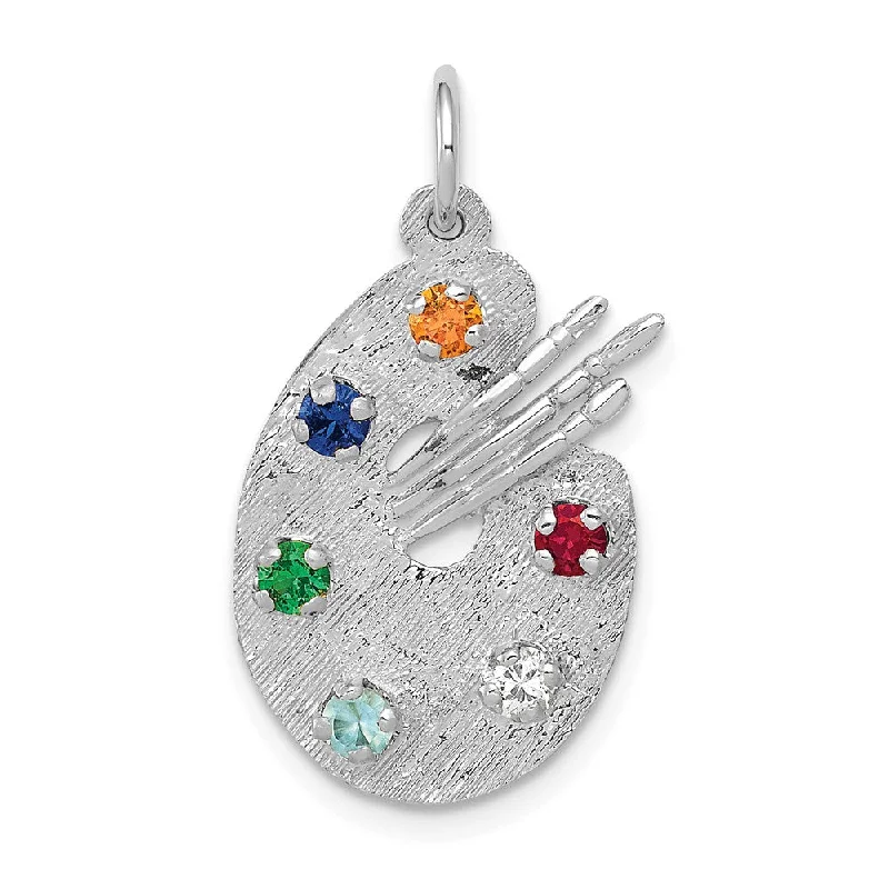 14k White Gold and CZ Multicolor Artists Palette Pendant