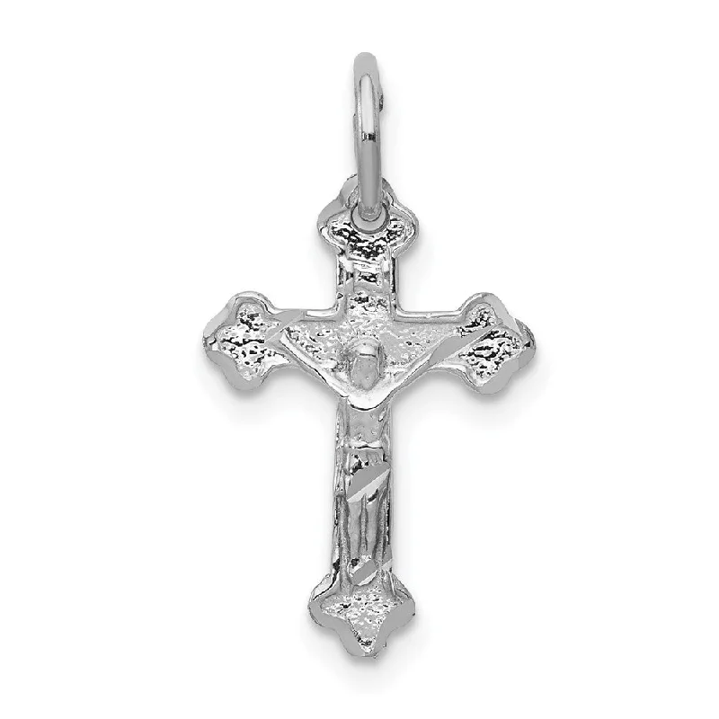 14k White Gold, INRI Budded Crucifix Charm