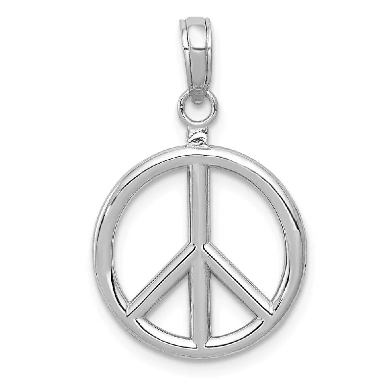 14k White Gold Polished 3D Peace Sign Pendant, 16mm