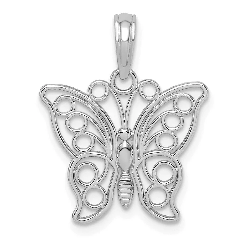 14k White Gold Polished Cutout Butterfly Pendant, 16mm