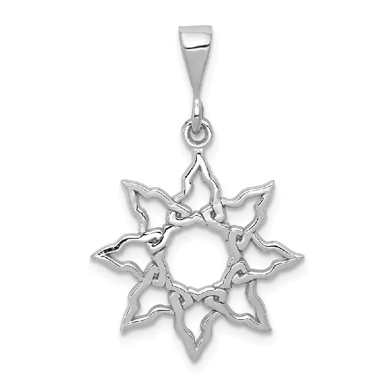 14k White Gold Polished Sun Pendant, 19mm