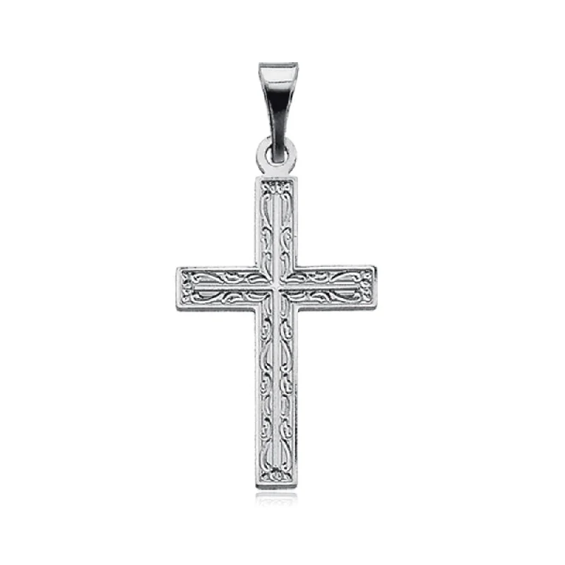 14k White Gold Scrolled Cross Pendant