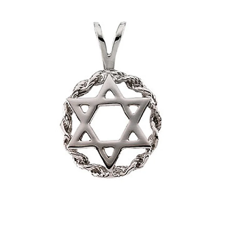 14k White Gold Star of David Circle Pendant, 13mm