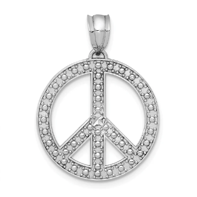 14k White Gold Textured Peace Symbol Pendant, 19mm (3/4 inch)