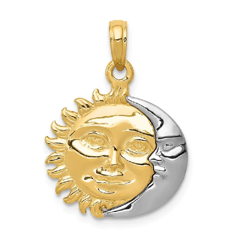 14k Yellow and White Gold 17mm 3D Sun and Moon Pendant