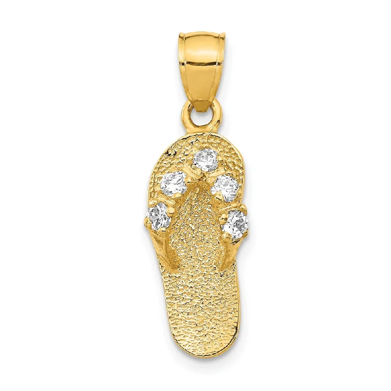 14k Yellow Gold April Cubic Zirconia Birthstone Flip Flop Pendant