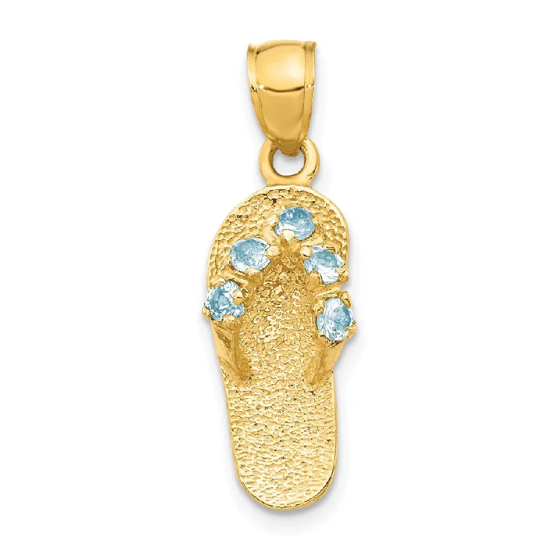 14k Yellow Gold March Cubic Zirconia Birthstone Flip Flop Pendant