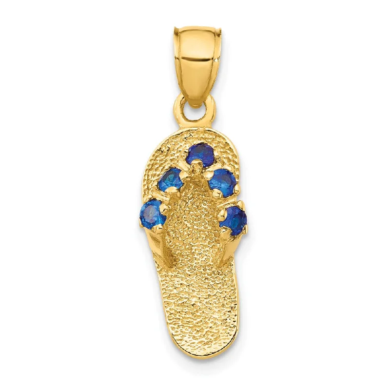 14k Yellow Gold September Cubic Zirconia Birthstone Flip Flop Pendant