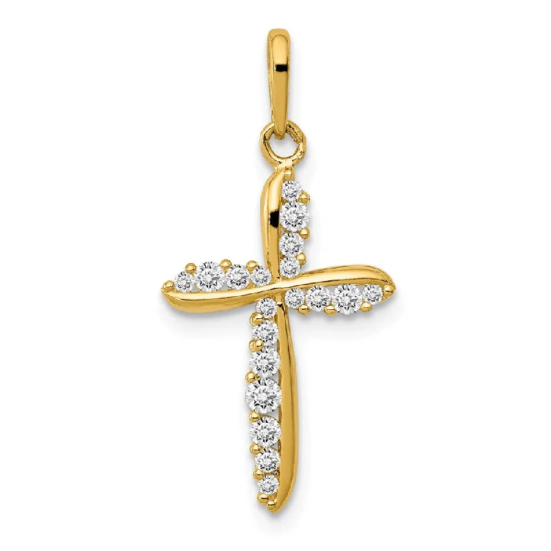 14k Yellow Gold Small CZ Cross Pendant, 11 x 24mm