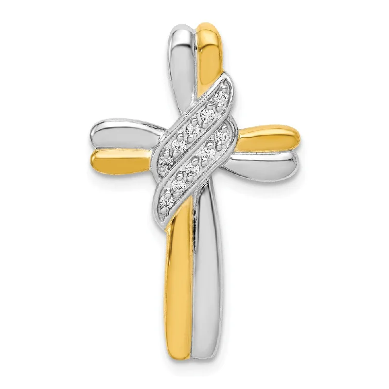 14k Yellow Gold & White Rhodium Diamond Cross Slide Pendant, 17 x 27mm