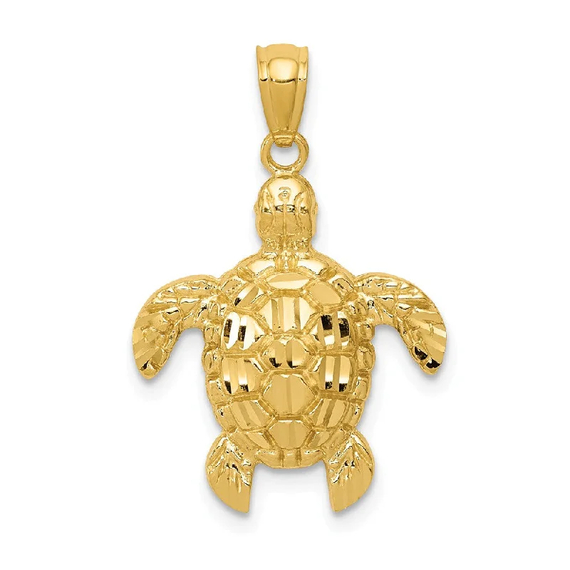 14k Yellow or White Gold Diamond-Cut Sea Turtle Pendant, 17 x 24mm