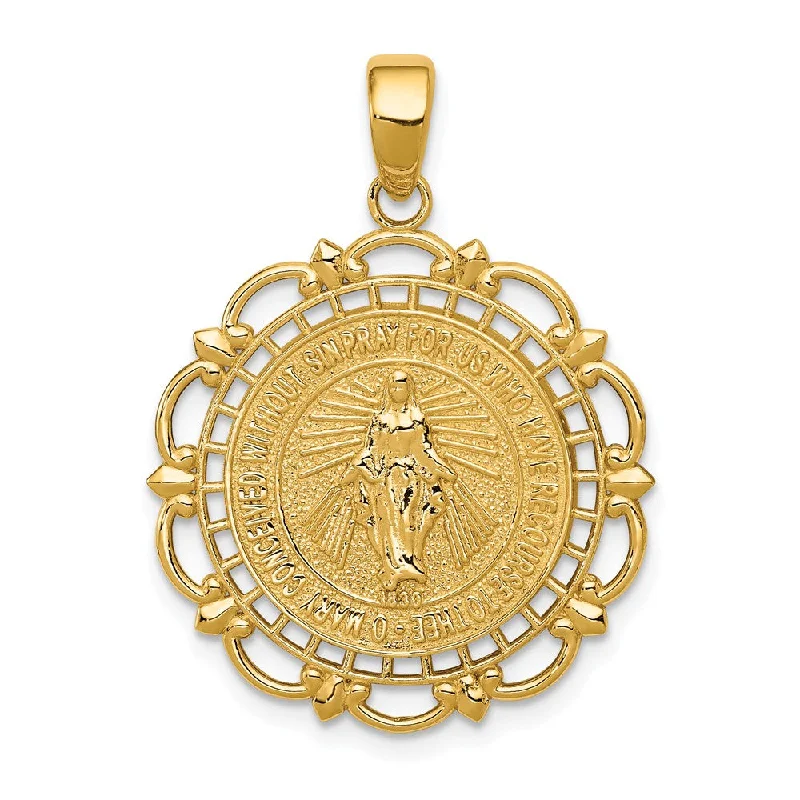 14k Yellow or White Gold Round Filigree Miraculous Medal Pendant, 22mm