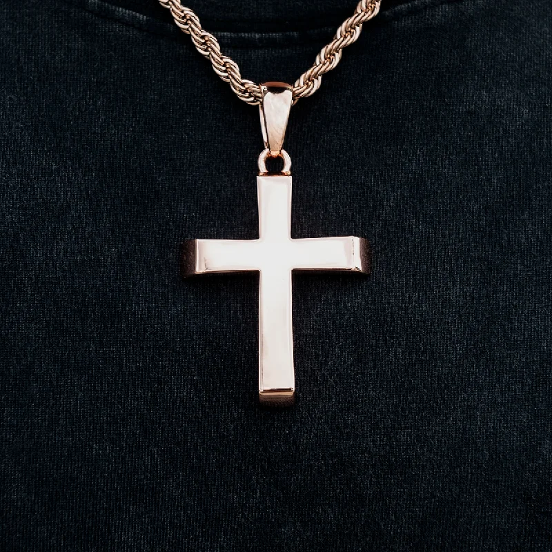 Large Simple Cross Pendant in Rose Gold