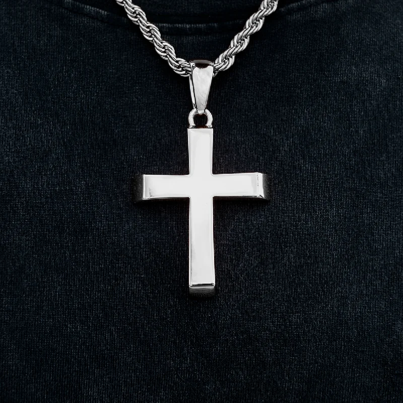 Large Simple Cross Pendant in White Gold