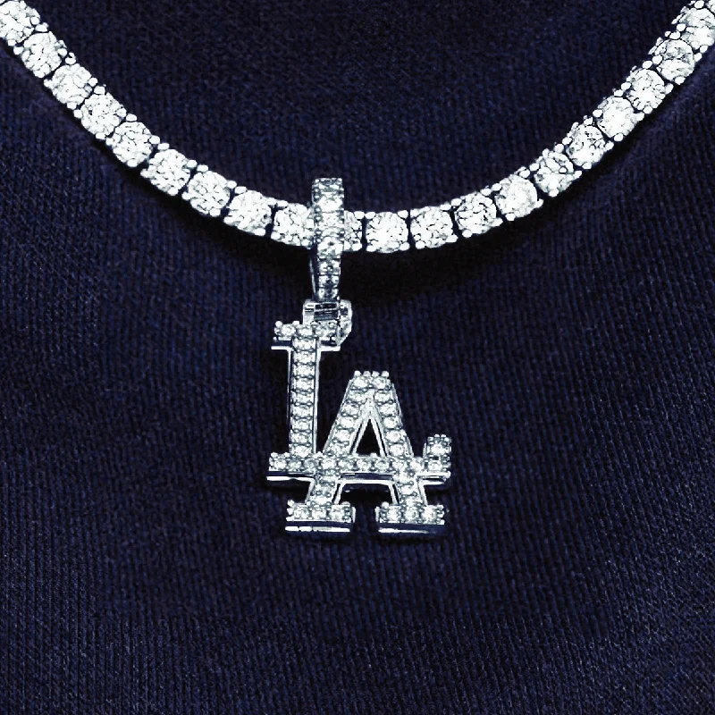 Los Angeles Dodgers Official MLB Micro Logo Pendant in White Gold