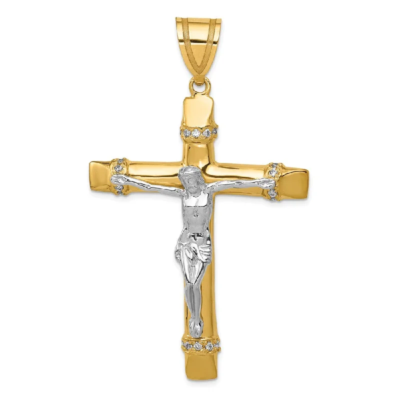 Men's 14k Two Tone Gold & CZ Extra Large Crucifix Pendant, 38 x 64mm