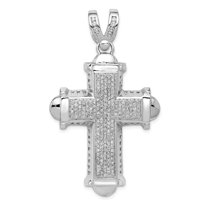 Men's 14k White Gold 7/8 Ctw Diamond Large Cross Pendant, 32 x 55mm