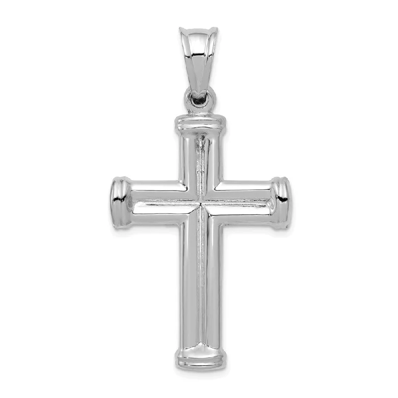 Men's 14k White Gold Hollow 3D Grooved Cross Pendant