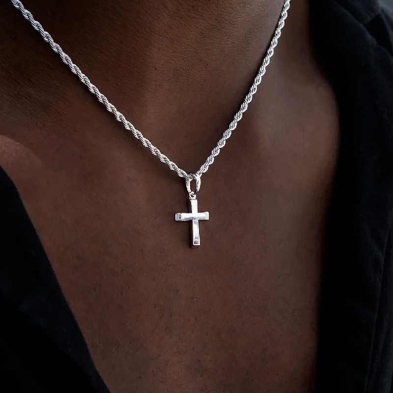 Micro Simple Cross Pendant in White Gold