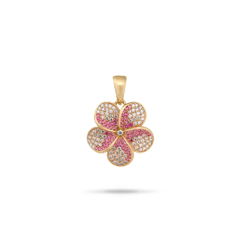 Plumeria Pink Sapphire Pendant in Gold with Diamonds - 20mm