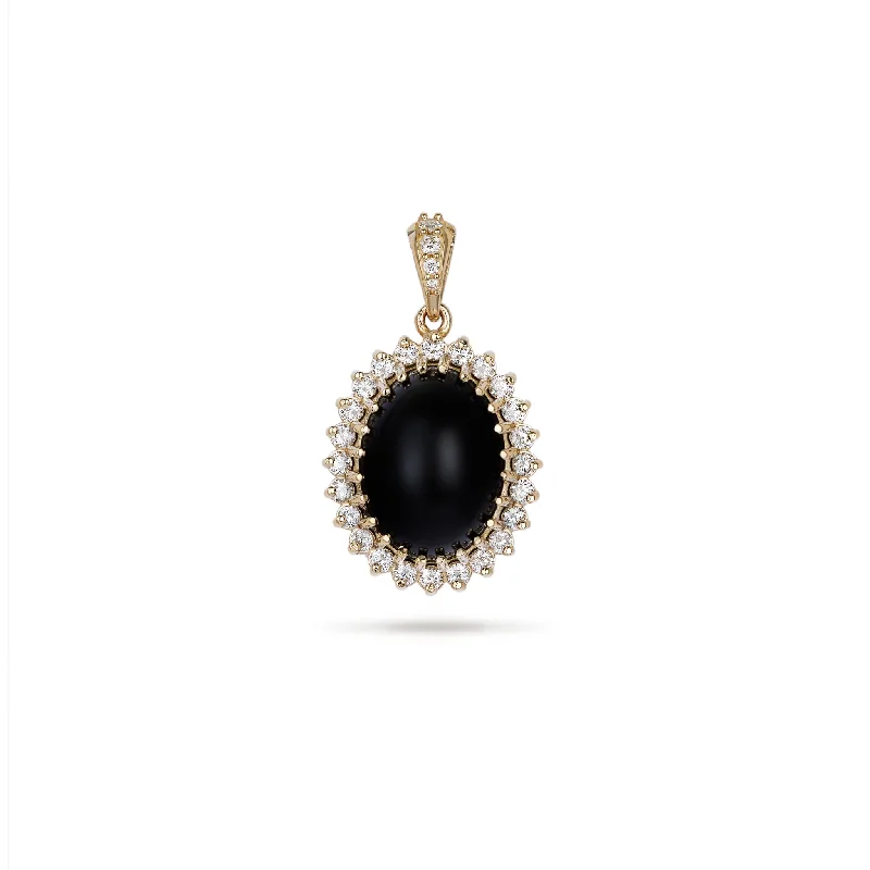 Princess Ka‘iulani Black Coral Pendant in Gold with Diamonds - 16mm