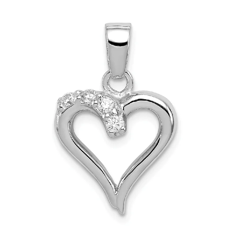 Sterling Silver and Cubic Zirconia 15mm Open Heart Pendant