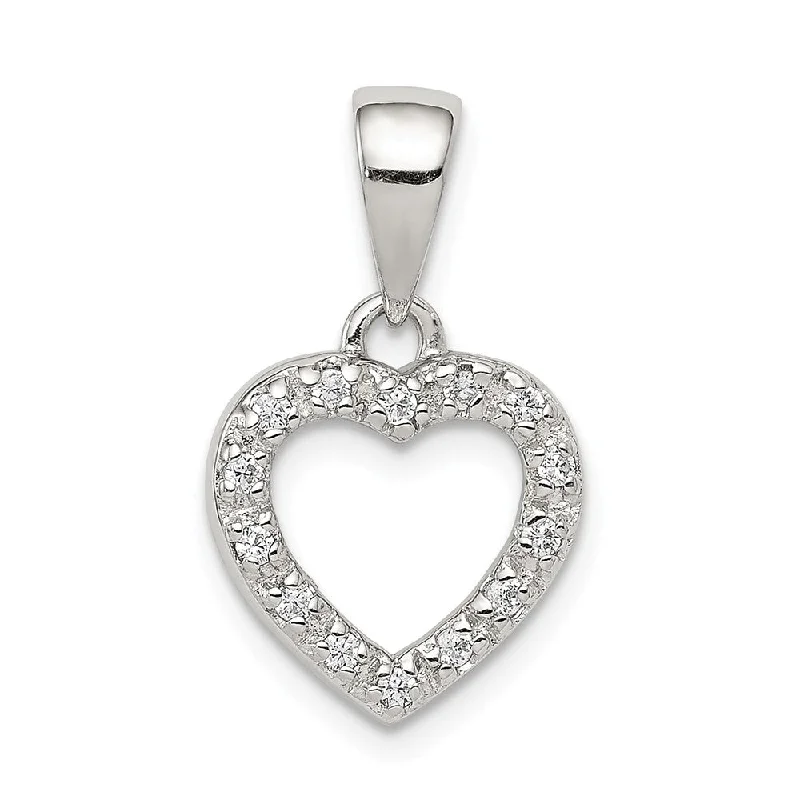 Sterling Silver and Cubic Zirconia Heart Shaped Pendant, 11mm