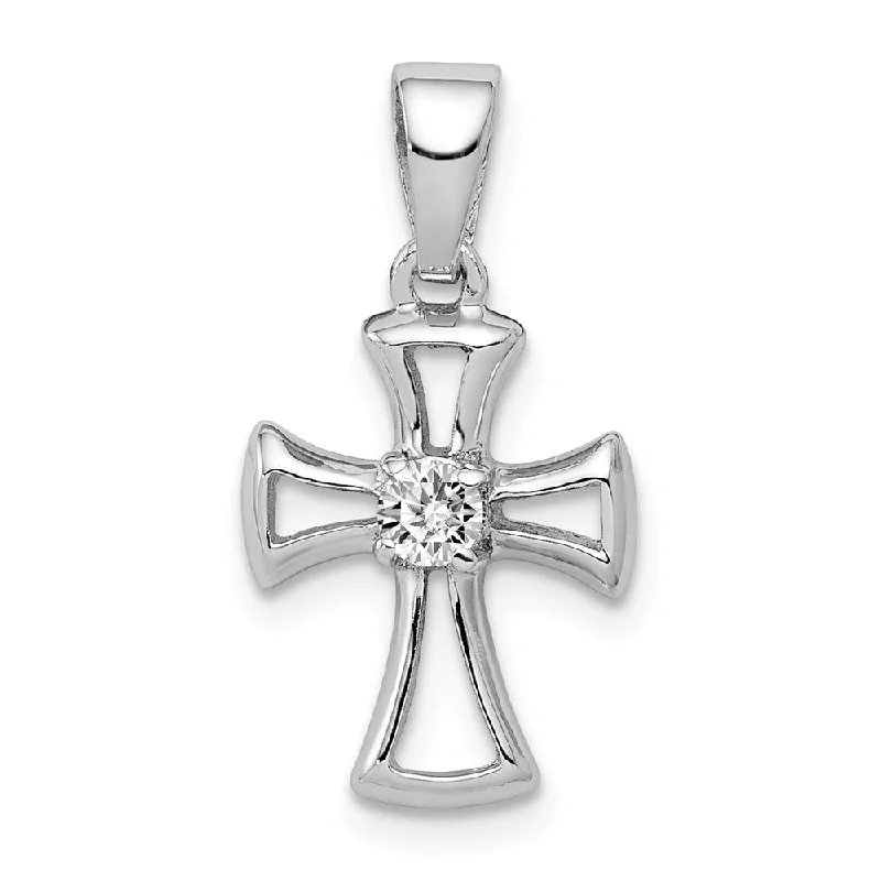 Sterling Silver and Cubic Zirconia Maltese Cross Pendent