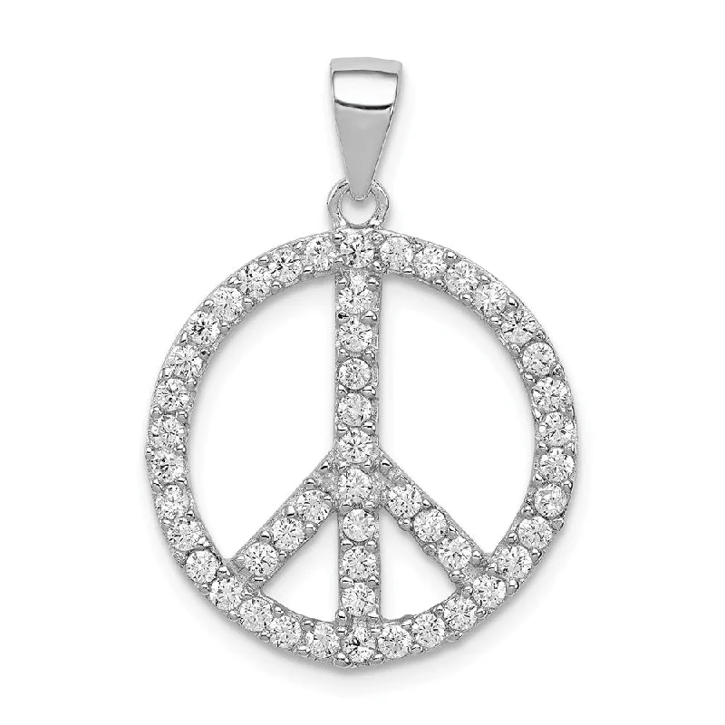 Sterling Silver and Cubic Zirconia Peace Sign Pendant, 19mm