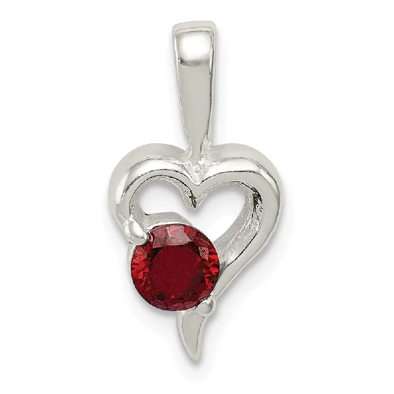 Sterling Silver and Red Cubic Zirconia 8mm Heart Pendant