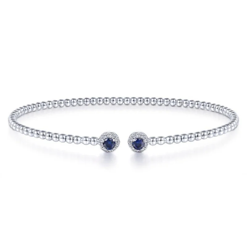 14K White Gold Diamond and Sapphire Fashion Bangle