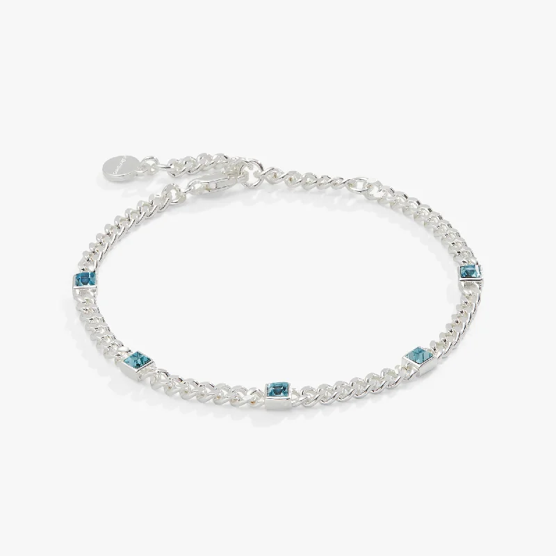 March Birthstone Aquamarine Curb Chain Bracelet