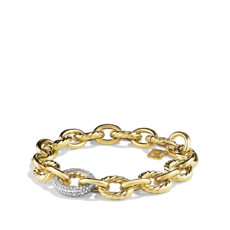 Oval Large Link Bracelet with Diamonds in Gold