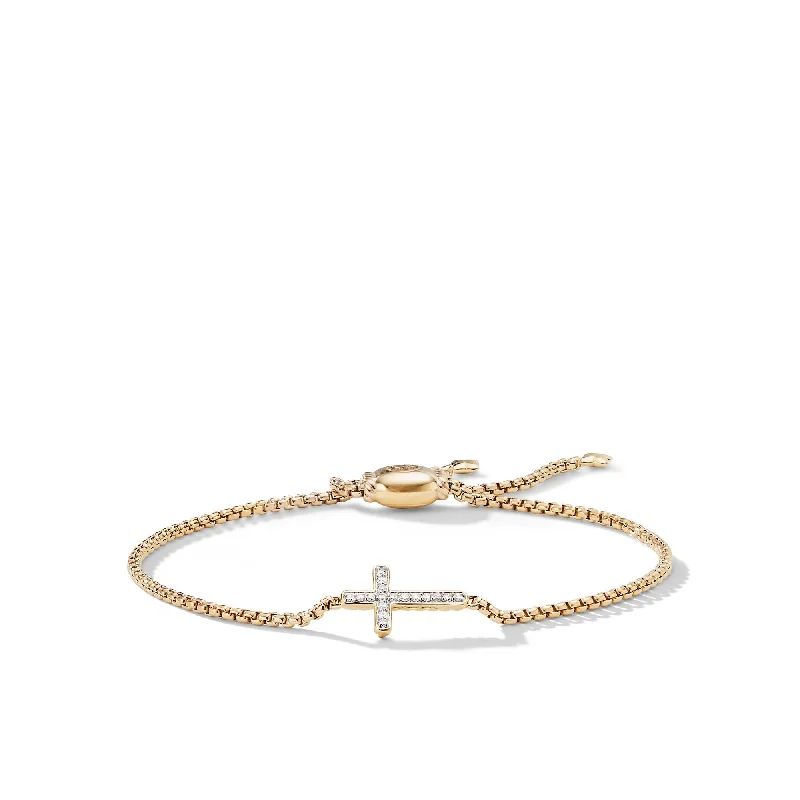 Petite Pavé Cross Chain Bracelet in 18K Yellow Gold with Diamonds\, 1.7mm