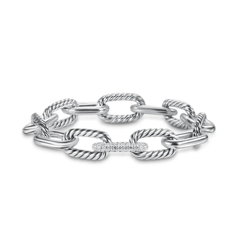 DY Madison® Chain Bracelet in Sterling Silver with Diamonds\, 11mm