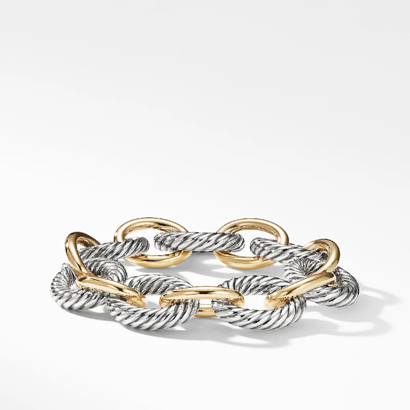 Oval Link Chain Bracelet in Sterling Silver with 18K Yellow Gold\, 17mm