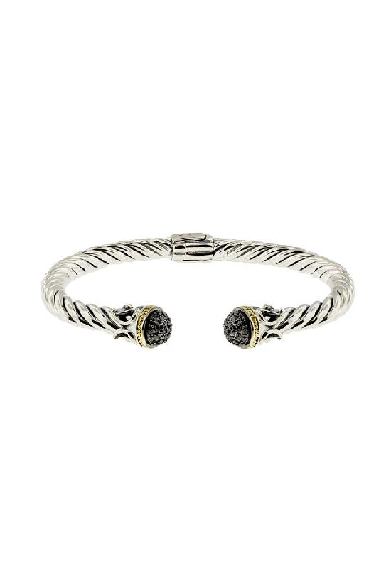 925 S. Silver & 18K Gold Black Diamond Bangle