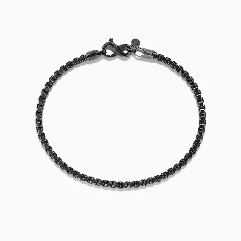 Men's 925 Sterling Silver Black Rhodium Box Chain Bracelet,