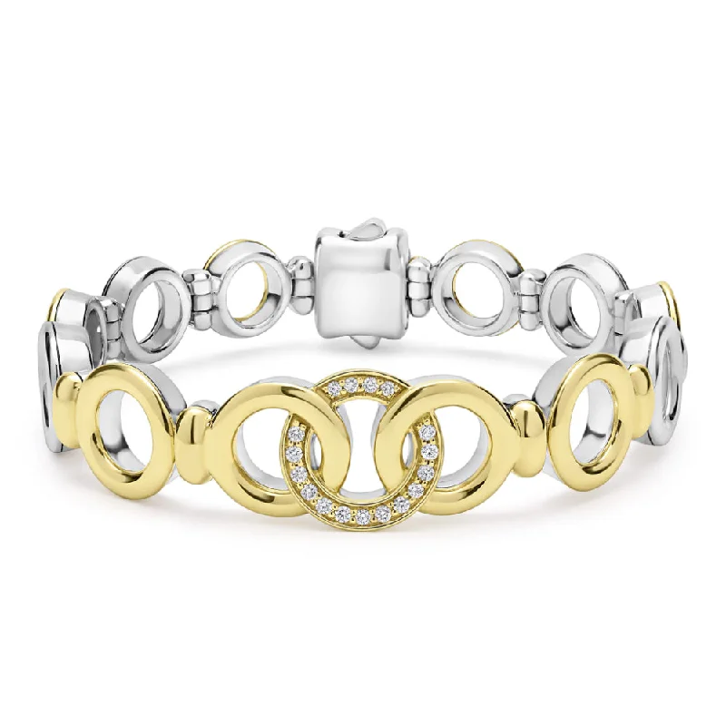 Lagos Signature Caviar Two-Tone Interlocking Diamond Link Bracelet